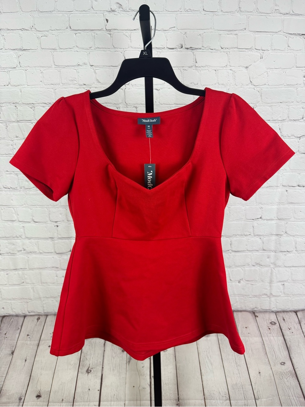 ModCloth Such Sweetness Red Sweetheart Peplum Top Size Large